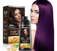 Champú tinte negro 5 en 1 para cubrir las canas, champú natural con ingredientes herbales, tinte negro para mujeres y hombres, sin amoniaco, 500 ml (Grape Purple)