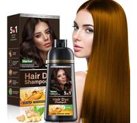 Champú tinte negro 5 en 1 para cubrir las canas, champú natural con ingredientes herbales, tinte negro para mujeres y hombres, sin amoniaco, 500 ml (Golden Brown)