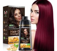Champú tinte negro 5 en 1 para cubrir las canas, champú natural con ingredientes herbales, tinte negro para mujeres y hombres, sin amoniaco, 500 ml (Wine Red)