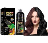 Champú Tinte Negro Cubre Canas, 500 ml Black Hair Dye Shampoo 3 en 1, Champu Tinte Canas Instantáneo, Champú Color, Champu Colorante Pelo Cubre Canas Barba En Minutos para Mujer Hombre (Negro)