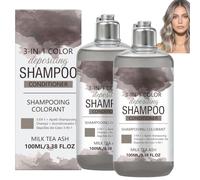 Champú tinte para el cabello tono "Milk Tea Ash" (ceniza suave) de 100 ml,fórmula de acción rápida,champú tinte 3 en 1,oscurecimiento en 10 minutos,resistente a la decoloración y restaurador de brillo
