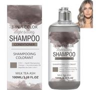 Champú tinte para el cabello tono "Milk Tea Ash" (ceniza suave) de 100 ml,fórmula de acción rápida,champú tinte 3 en 1,oscurecimiento en 10 minutos,resistente a la decoloración y restaurador de brillo