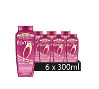 Champú y acondicionador L'Oréal Paris Elvital para cabellos teñidos o con mechas, con aceite de linaza y filtro UVA/UVB, color brillo 2 en 1, 6 x 300 ml
