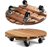 CHAMSUREUK Paquete de 2 carros de 30 cm de alta resistencia para plantas de madera con ruedas, carrito para macetas con ruedas de metal con bloqueo, soporte rodante para plantas