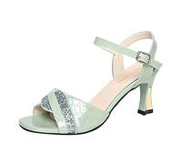 Chanclas abiertas mujer con hebilla - Sandalias mujer tacón alto ceremonia zapatillas transpirables ligeras zapatos para caminar grueso moda zapatillas de trabajo boda al aire libre, Mint Green, 38 EU