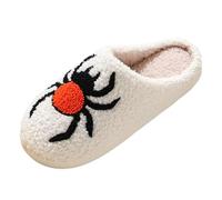 Chanclas banda Halloween Slip On Furry Flat Home Invierno Punta Redonda Mantente Caliente Impresiones de Dibujos Animados Zapatillas Calzado Calcetines Zapatillas de Invierno, De color negro., 45 EU