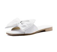 Chanclas blancas para boda, zapatillas de estar por casa para mujer, con lazo, elegante, sexy, pantuflas de playa, boho slides de noche, pantuflas de verano con tacón, sandalias de fiesta, Blanco, 41