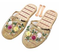 Chanclas Chinas De Malla para Mujer, Chanclas Chinas De Malla Transpirables con Cuentas Florales para Mujer (Color : Gold, Size : 39 EU)