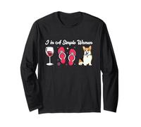 Chanclas con Forma de Vino para Mujer, Modelo Pembroke Corgi, Modelo I'm a Simple Manga Larga