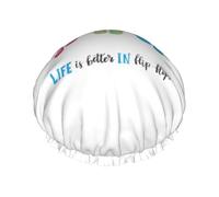 Chanclas de caligrafía, zapatos de playa, gorro de ducha suave para mujeres y hombres, gorro reutilizable ligero y gorro de baño