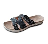 Chanclas de cuero genuino para mujer zapatillas al aire libre punta abierta sandalias de playa elegantes y cómodas, Le Noir, 37 EU