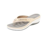 Chanclas de cuña para mujer, con soporte de arco, antideslizantes, puntera abierta, suaves, ortopédicas, para verano, caminar, playa, ajuste ancho, zapatos cómodos para mujer del Reino Unido, beige