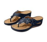 Chanclas de cuña para mujer, con soporte de arco floral, antideslizantes, puntera abierta, ortopédicas, para verano, caminar, playa, ajuste ancho, cómodas, zapatos de mujer del Reino Unido, Navy, 40.5