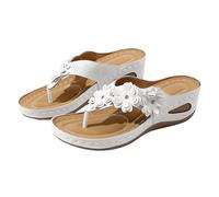 Chanclas de cuña para mujer, con soporte de arco floral, antideslizantes, puntera abierta, ortopédicas, para verano, caminar, playa, ajuste ancho, cómodas, zapatos de mujer del Reino Unido, White, 40