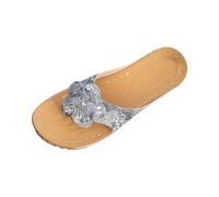 Chanclas de dedo para mujer, sandalias con tacón de cuña, flores, volantes, elegantes, elegantes, para senderismo, mar, playa, piscina, jardín, pies anchos, pantuflas, azul, 39 EU