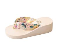 Chanclas de dedos para mujer, elegantes, cómodas, antideslizantes, con tacón, resistentes y ligeras, sandalias de baño para verano, elegantes con plantilla de silicona, color beige, 37