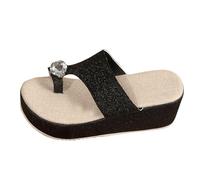 Chanclas de dedos para mujer, sandalias de cuña brillantes, sandalias con plataforma de estrás, zapatillas de piel esmerilada, cómodas, antideslizantes, tallas 35-43, Negro , 38 EU