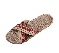 Chanclas de lino para mujer, con correa de garra, puntera abierta, sandalias de verano, transpirables, de lino, para hombre, sandalias negras para mujer, cómodas pantuflas de invitados, rojo, 39 EU