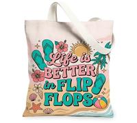 Chanclas de lona para mujer, verano, tropical, hibisco, sol, verano, turquesa, lavable, reutilizable, bolsas de comestibles, ideas para familiares, amigos, colegas, lectura, amor, 13 x 15 pulgadas