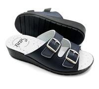 Chanclas de mujer con doble banda pantuflas sanitarias sandalias hebilla ajustable de piel auténtica punta abierta, turquesa, 40 EU