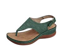 Chanclas de piel para mujer, sandalias de piel suave para mujer, sandalias de dedo abierto, transpirables, zapatos ortopédicos, cómodas, sandalias planas, verde, 40 EU