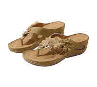 Chanclas de plataforma floral 3D para mujer, elegantes, informales, puntera abierta, zapatos de verano para vacaciones, playa, viajes, Amarillo, 40 EU