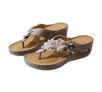 Chanclas de plataforma floral 3D para mujer, elegantes, informales, puntera abierta, zapatos de verano para vacaciones, playa, viajes, Ceniciento claro, 37 EU