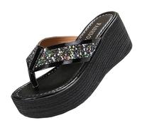 Chanclas de plataforma para mujer, sandalias de plataforma con purpurina de verano, sandalias de playa brillantes para caminar y vacaciones casuales, Black, 37 EU