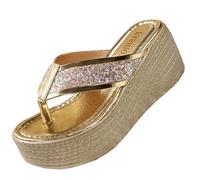 Chanclas de plataforma para mujer, sandalias de plataforma con purpurina de verano, sandalias de playa brillantes para caminar y vacaciones casuales, Gold, 38.5 EU