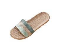 Chanclas de verano cómodas para mujer, sandalias planas de alpargata, sandalias a rayas, sandalias de baño con punta abierta, pantuflas bohemias de playa, sandalias de paja transpirables, sandalias