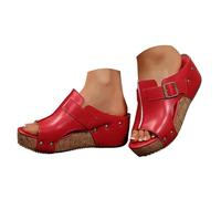Chanclas de verano elegantes de corcho para mujer, sandalias de verano para mujer, sandalias de verano vintage, sandalias de verano, transpirables, sandalias de verano, sandalias de playa, rojo, 41 EU