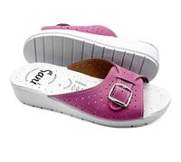 Chanclas de verano para mujer, cómodas, zapatillas de piel auténtica con hebilla ajustable de punta abierta, sandalias sanitarias con banda, Glicine, 37 EU