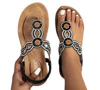 Chanclas elegantes para mujer, sandalias ortopédicas con plantilla, sandalias cómodas boho brillantes, zapatos planos con diamantes de imitación, informales, abiertas, zapatos de verano