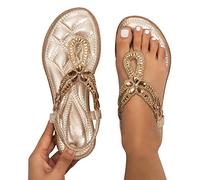 Chanclas elegantes para mujer, sandalias ortopédicas con plantilla, sandalias cómodas boho brillantes, zapatos planos con diamantes de imitación, informales, abiertas, zapatos de verano