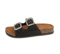 Chanclas Mujer con Hebillas Decoradas de Strass, Suela de Corcho Antideslizante, Diseño Elegante Calado, Pantuflas Mujer Verano Casa para Ocasiones Informales y Salidas de Verano