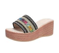 Chanclas Mujer Playa Barefoot Comodas De Casa Pantuflas De Mujer Con Cinta Colores, Una LíNea, Punta Abierta, TacóN CuñA, Gruesa. Zapatillas Casa Verano Comodas Piscina Playa (Black, 39)