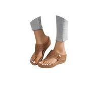 Chanclas ortopédicas mujer elegantes verano soporte arco plantar antideslizantes cómodas pantuflas Flip Flop piel ligeras abiertas playa ducha mar ortopédicas zapatillas mujer ortopédicas, 3 Marrón