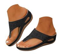 Chanclas ortopédicas para mujer con soporte de arco | Sandalias de cuña y cómodas sandalias para caminar | Plataforma acolchada, elegantes sandalias de verano sin cordones, Black, 38 EU