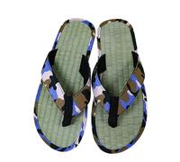 Chanclas para hombre - Zapatillas de estar por casa para hombre, pantuflas de paja de bambú, antideslizantes, de verano, antisudor, transpirables, chanclas de baño, azul, 44 EU