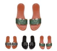 Chanclas para mujer, color negro, elegante, zapatillas, zapatillas con purpurina, suela fina, sandalias de diamante brillantes, sandalias negras elegantes, ligeras, planas y transpirables, zapatos de