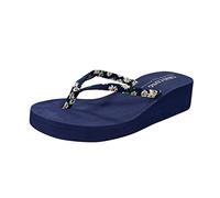 Chanclas para mujer, cómodas correas de cuero, soporte ortopédico de arco para fascitis plantar, cojín suave, suela de goma de espuma para yoga, Navy, 38 EU