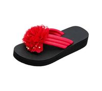Chanclas para mujer con plataforma de flores, sandalias ligeras con parte delantera abierta, estilo boho, rojo, 40 EU