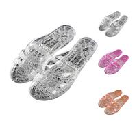 Chanclas para mujer con purpurina con tacón, pantuflas para mujer, pantuflas de verano con cristales transparentes, sandalias de una sola pieza, sandalias brillantes para el día a día, sandalias