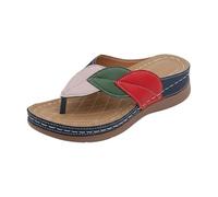 Chanclas para mujer - Entre-Doide de Cuero, Mulas Sandalias Mujer Verano Cuña, Patrón de Hoja Decorativa, Suela Gruesa Cuña, Chanclas Casual de Playa, Primavera-Verano, Salida, Relajación, Diario, 01
