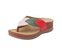 Chanclas para mujer - Entre-Doide de Cuero, Mulas Sandalias Mujer Verano Cuña, Patrón de Hoja Decorativa, Suela Gruesa Cuña, Chanclas Casual de Playa, Primavera-Verano, Salida, Relajación, Diario, 01