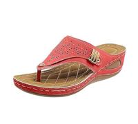 Chanclas para mujer, pantuflas de verano, ortopédicas, antideslizantes y ergonómicas, ligeras, cómodas, ligeras, cómodas, informales, para playa, vacaciones, sandalias, rojo, 37 EU Ancho