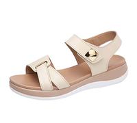 Chanclas para mujer, sandalias anchas para mujer, cómodas correas de cuero, soporte ortopédico, cojín suave, sandalias de ducha de verano, beige, 39 EU