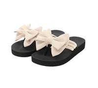 Chanclas para mujer, sandalias de plataforma ligeras, para verano, playa, vacaciones, con lazo de tela grande, color beige, beige, 37 EU