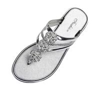Chanclas para mujer, sandalias ergonómicas y antideslizantes, ligeras, cómodas, con puntera suelta, informales, para playa, vacaciones, plata, 37 EU XX-Estrecho