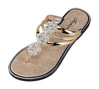 Chanclas para mujer, sandalias ergonómicas y antideslizantes, ligeras, cómodas, con puntera suelta, informales, para playa, vacaciones, dorado, 40 EU XX-Estrecho